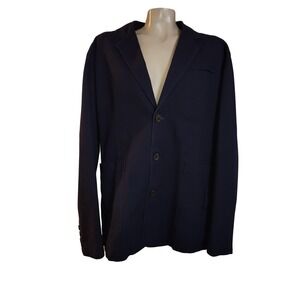 Chouyatou Mens Navy Blue Cotton Casual Blazer Jacket XL Elbow Patches 3-Button